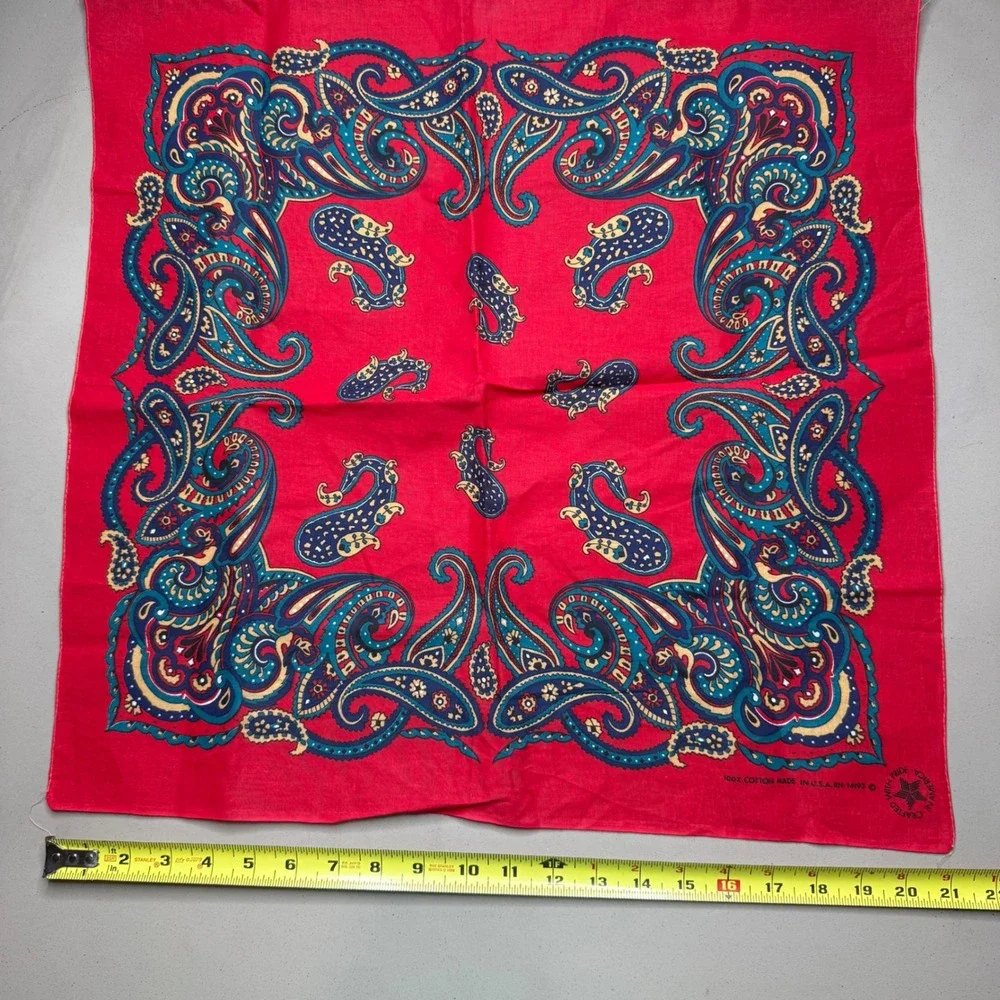 Vintage Red Paisley Bandana Crafted With Pride Western Cotton Scarf USA Made
